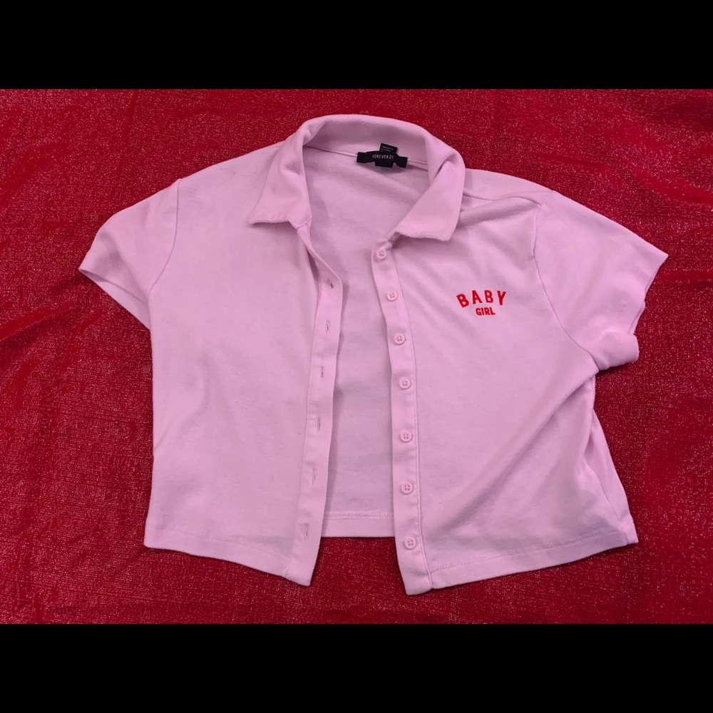 Light pink cotton button up babe shirt